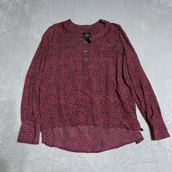 Madeleine Top Womens 4 Red Animal Print Silk Blend Long Sleeve Tunic Blouse‎ - Picture 1 of 7